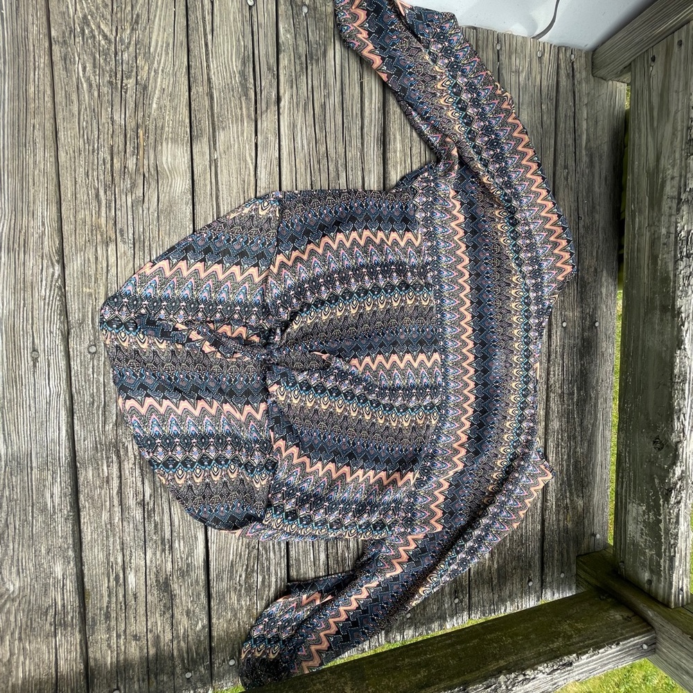 M-L Neon Aztec Pattern Top Tribal Rave Polyester - Picture 4 of 5